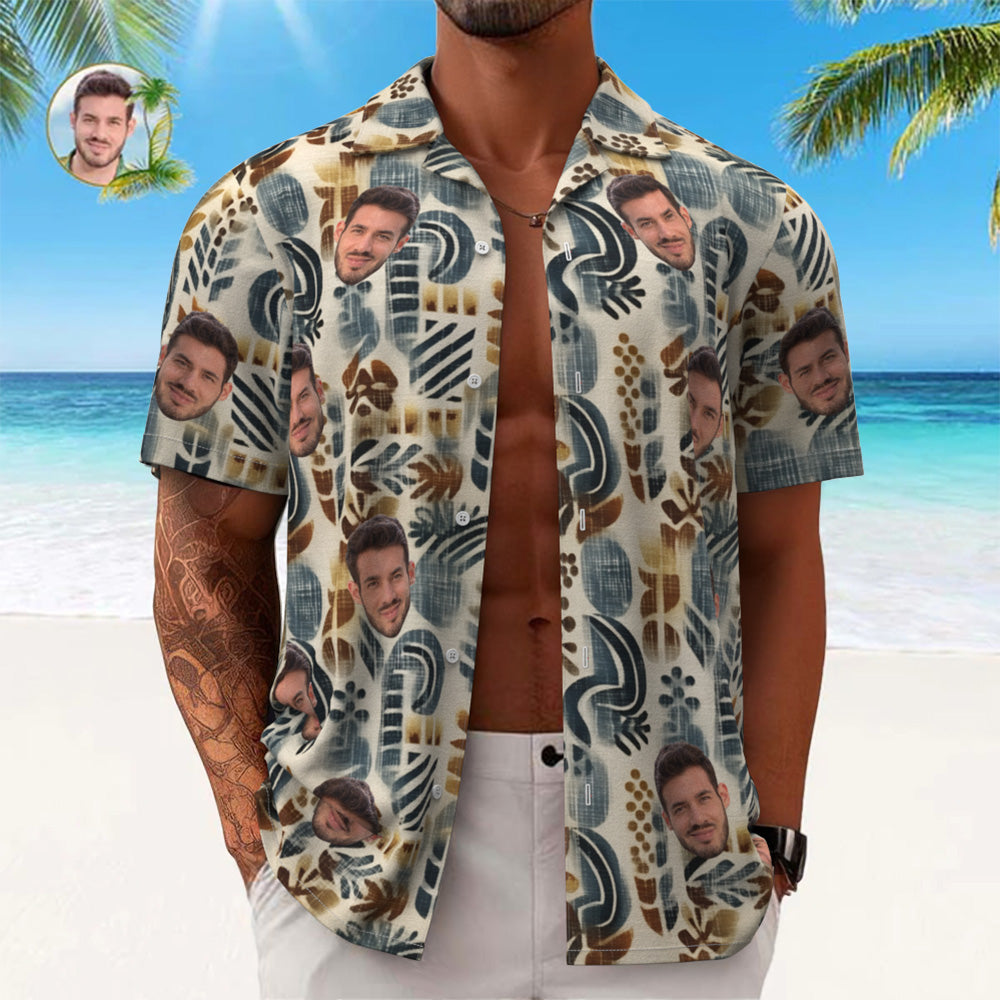 Camicia Hawaiana Con Volto Personalizzato Camicia Aloha Con Stampa Integrale Da Uomo, Regalo - Modello Vintage - soufeel
