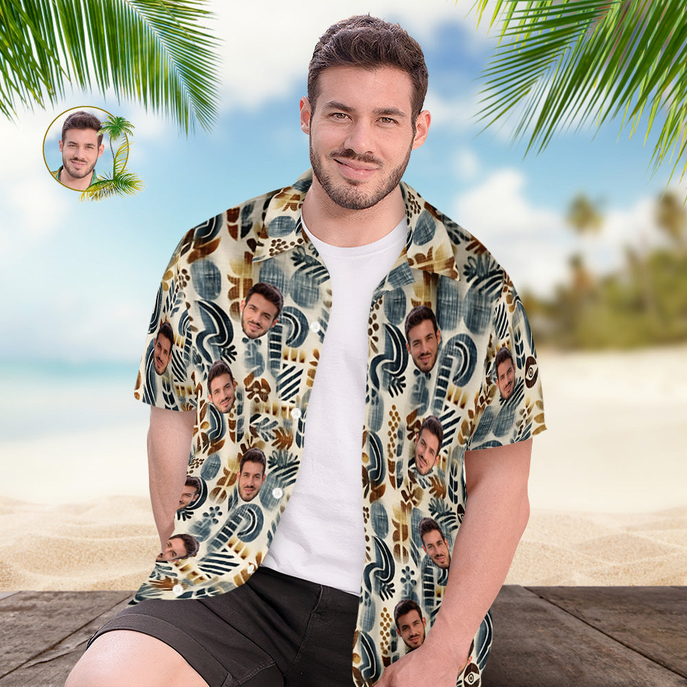 Camicia Hawaiana Con Volto Personalizzato Camicia Aloha Con Stampa Integrale Da Uomo, Regalo - Modello Vintage - soufeel
