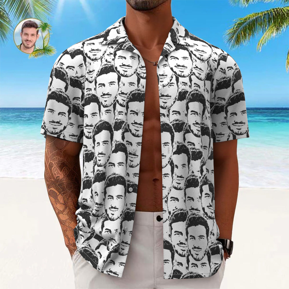 Camicia Hawaiana Con Faccia Personalizzata Camicia Aloha Con Stampa All Over Da Uomo Regalo - Mash Face In Stile Fumetto - soufeel