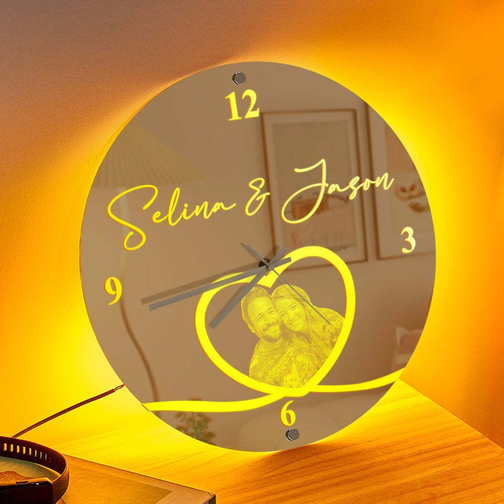 Orologio Fotografico Personalizzato Decorazione Da Parete Con Luce A Specchio Con Nome Personalizzato - soufeelit