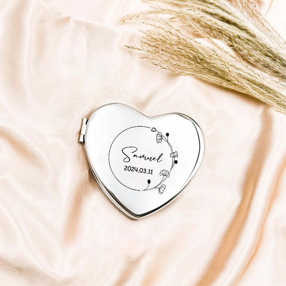 Bomboniera Personalizzata Con Specchio Compatto In Argento Inciso, Specchio Tascabile Con Nome Inciso Personalizzato, Regalo Per Lei, Regali Per La Damigella D'onore, Regali Per La Festa Di Nozze - soufeelit