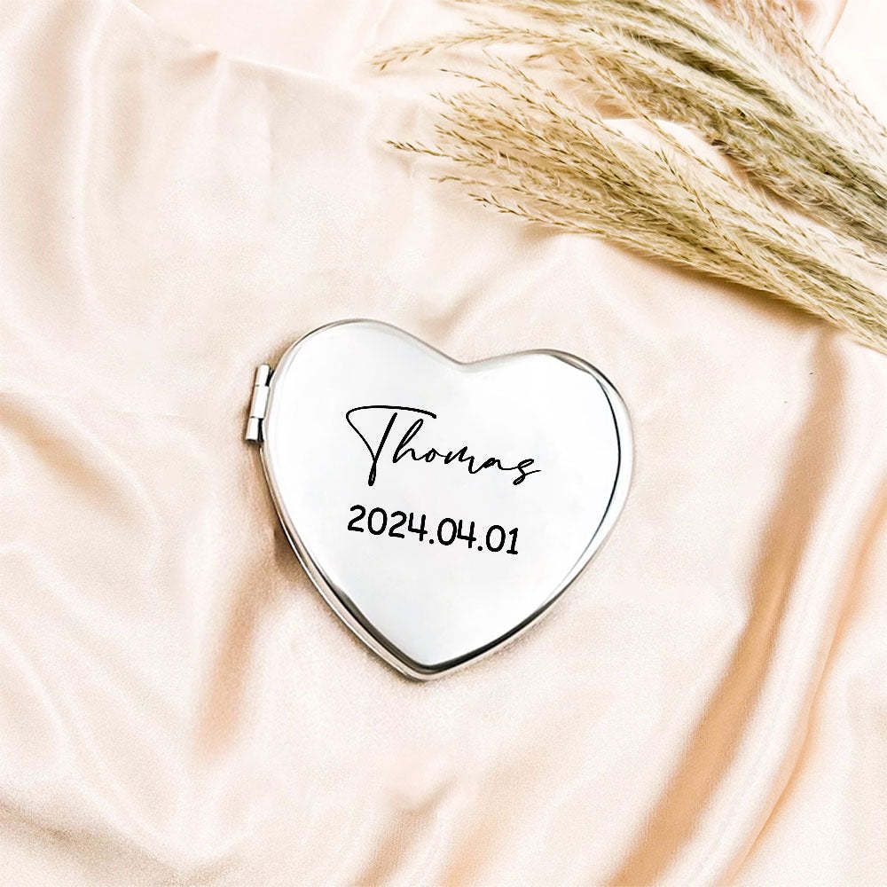 Bomboniera Personalizzata Con Specchio Compatto In Argento Inciso, Specchio Tascabile Con Nome Inciso Personalizzato, Regalo Per Lei, Regali Per La Damigella D'onore, Regali Per La Festa Di Nozze - soufeelit