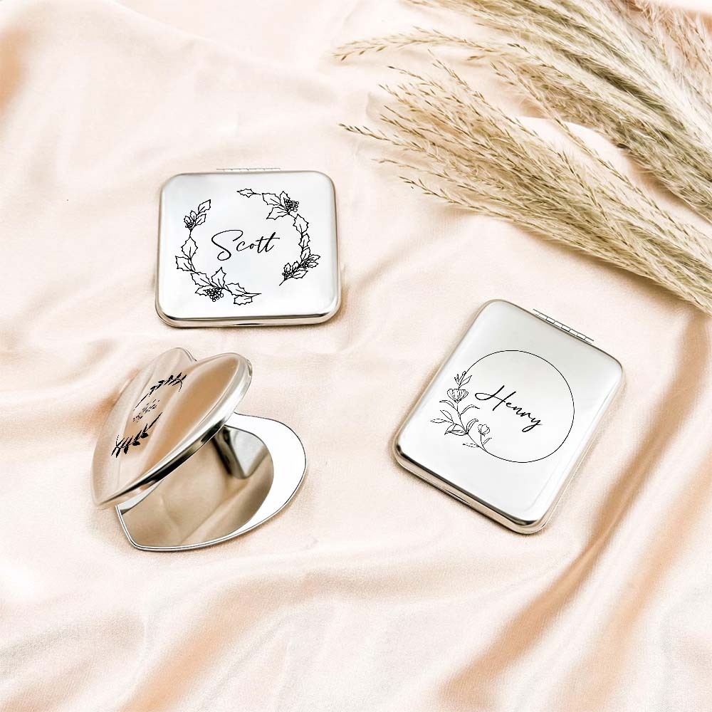 Bomboniera Personalizzata Con Specchio Compatto In Argento Inciso, Specchio Tascabile Con Nome Inciso Personalizzato, Regalo Per Lei, Regali Per La Damigella D'onore, Regali Per La Festa Di Nozze - soufeelit