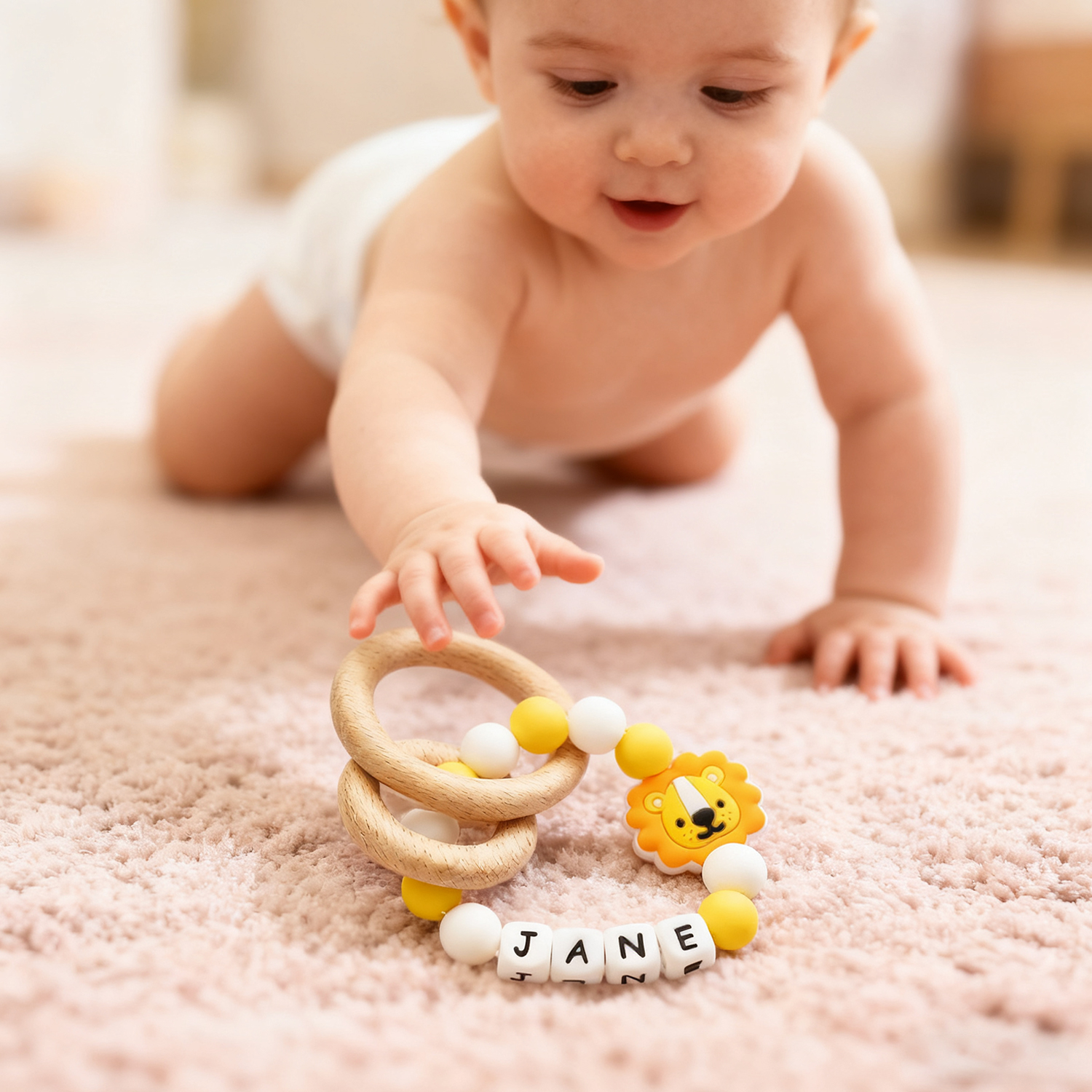 Anello Giocattolo Per Bambini Personalizzato, Giocattolo Sensoriale Per Bambini, Regalo, Anello In Legno Con Nome, Giocattolo Sonaglio Con Nome Personalizzato, Anello Giocattolo In Legno Per Bambini Personalizzato - soufeelit