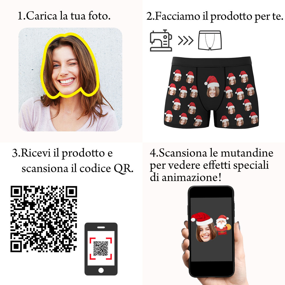 Boxer Con Viso Personalizzato E Cappello Di Natale Intimo Fotografico Personalizzato Regalo Di Natale Per Uomo Regalo Con Vista Ar