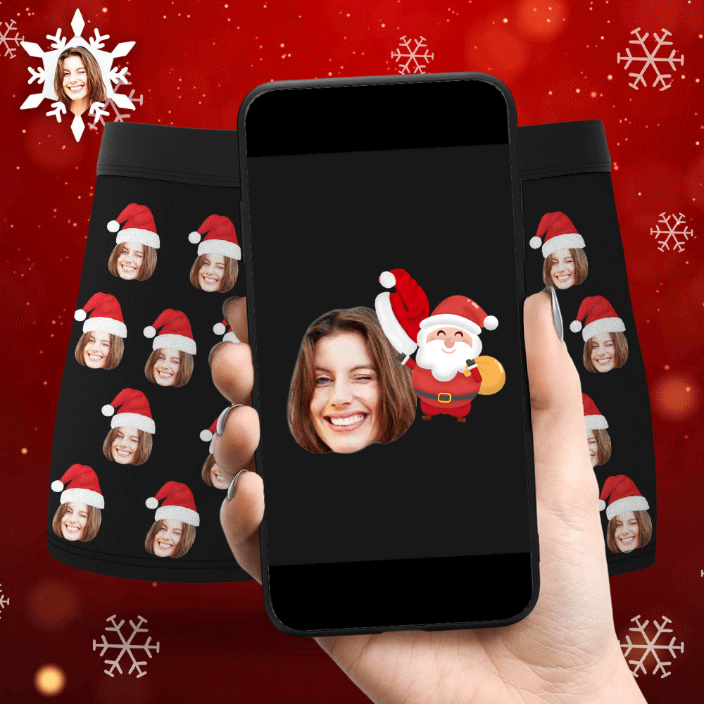Boxer Con Viso Personalizzato E Cappello Di Natale Intimo Fotografico Personalizzato Regalo Di Natale Per Uomo Regalo Con Vista Ar