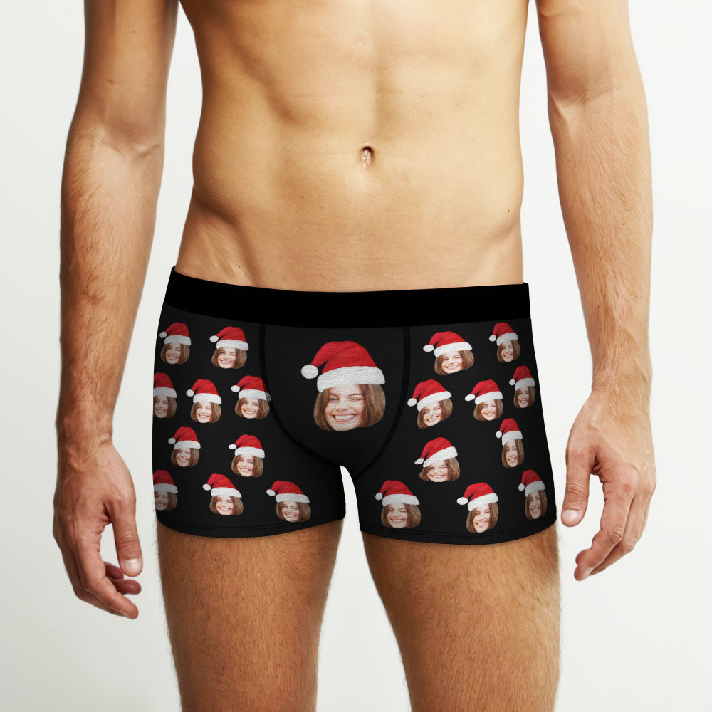 Boxer Con Viso Personalizzato E Cappello Di Natale Intimo Fotografico Personalizzato Regalo Di Natale Per Uomo Regalo Con Vista Ar - soufeelit