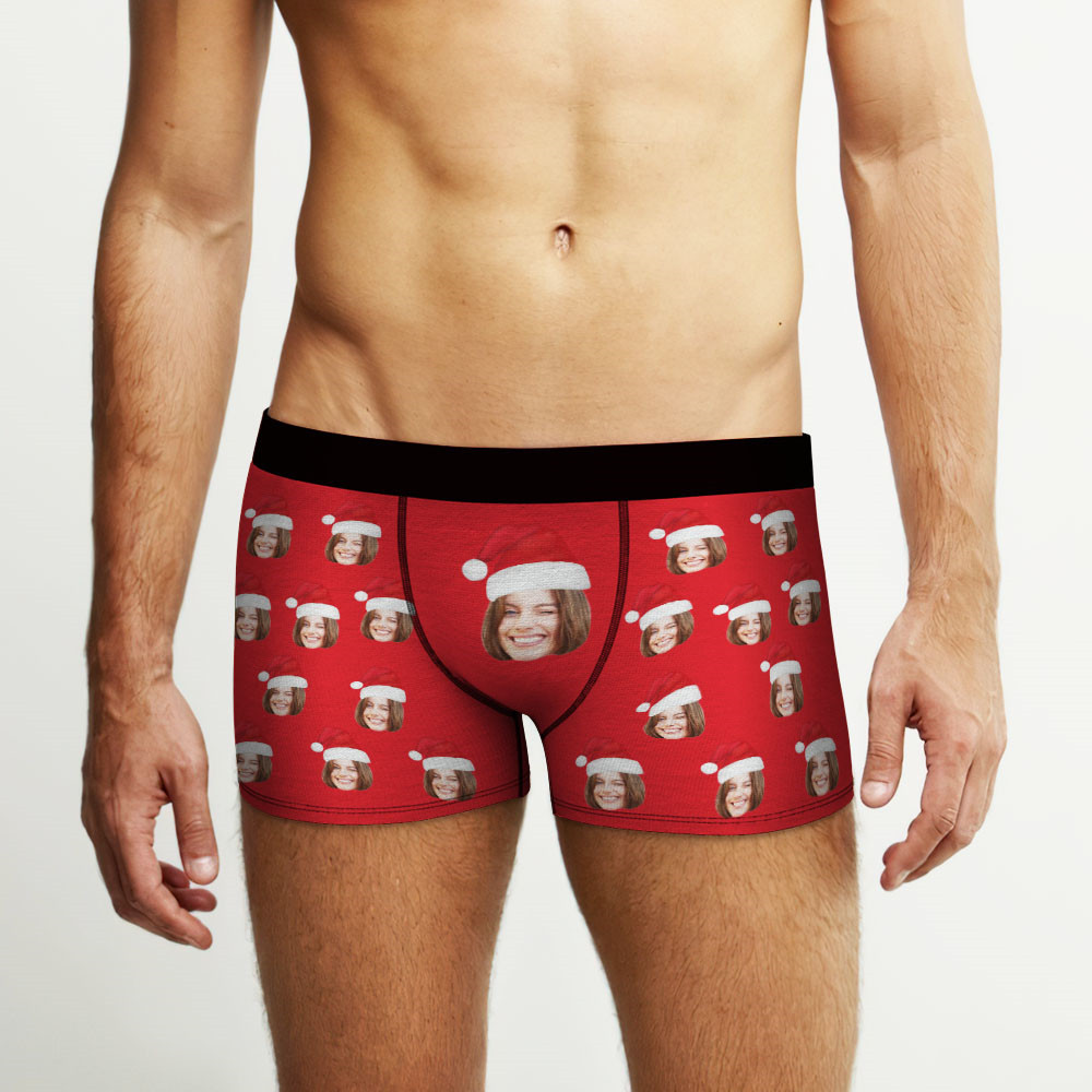 Boxer Con Viso Personalizzato E Cappello Di Natale Intimo Fotografico Personalizzato Regalo Di Natale Per Uomo Regalo Con Vista Ar - soufeelit