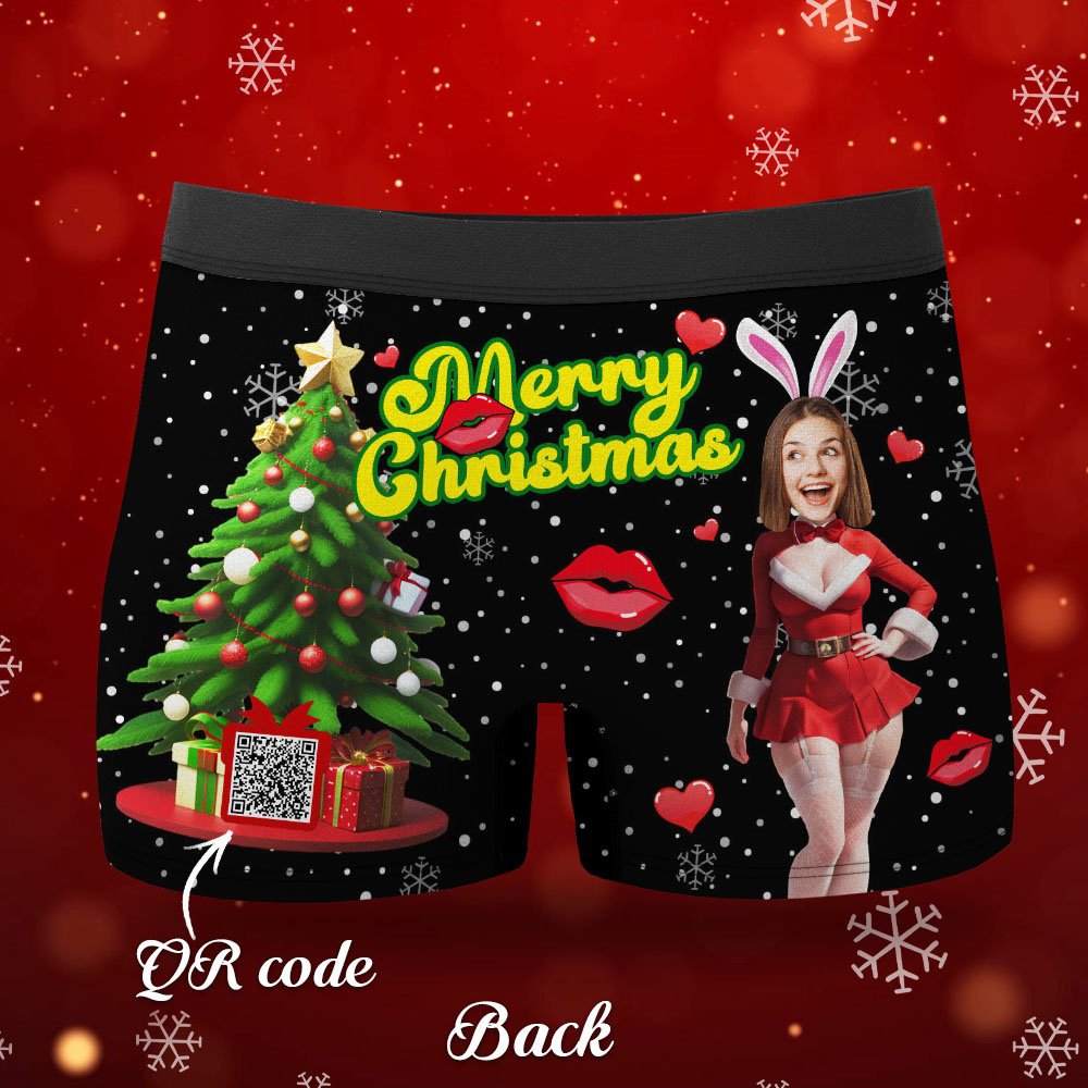 Boxer Con Foto Personalizzato Santa Bunny Girl Face Intimo Coppia Regali Regalo Di Natale Vista Ar - soufeelit