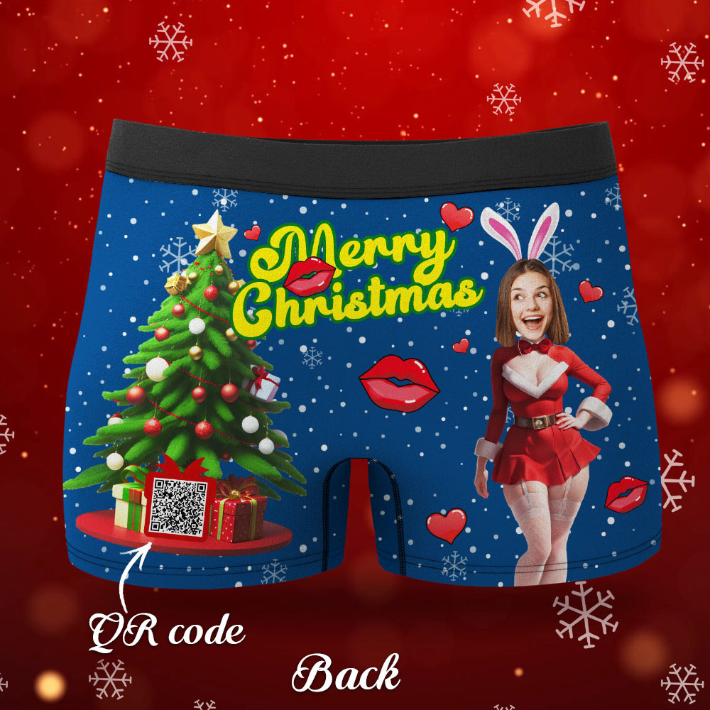 Boxer Con Foto Personalizzato Santa Bunny Girl Face Intimo Coppia Regali Regalo Di Natale Vista Ar - soufeelit