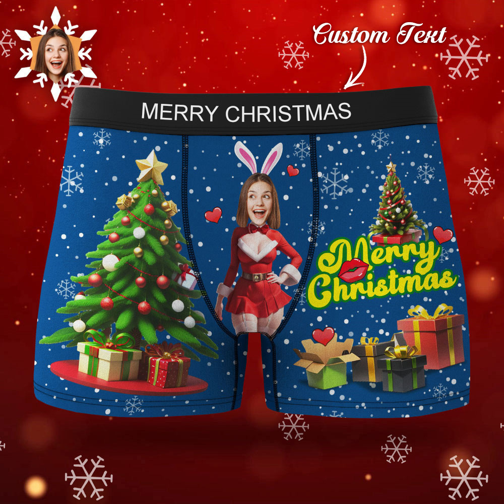Boxer Con Foto Personalizzato Santa Bunny Girl Face Intimo Coppia Regali Regalo Di Natale Vista Ar - soufeelit