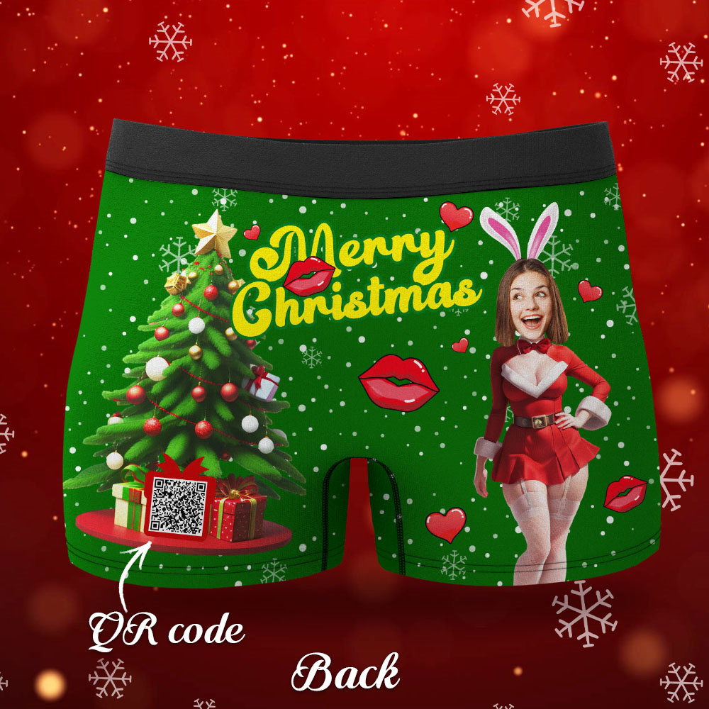 Boxer Con Foto Personalizzato Santa Bunny Girl Face Intimo Coppia Regali Regalo Di Natale Vista Ar - soufeelit