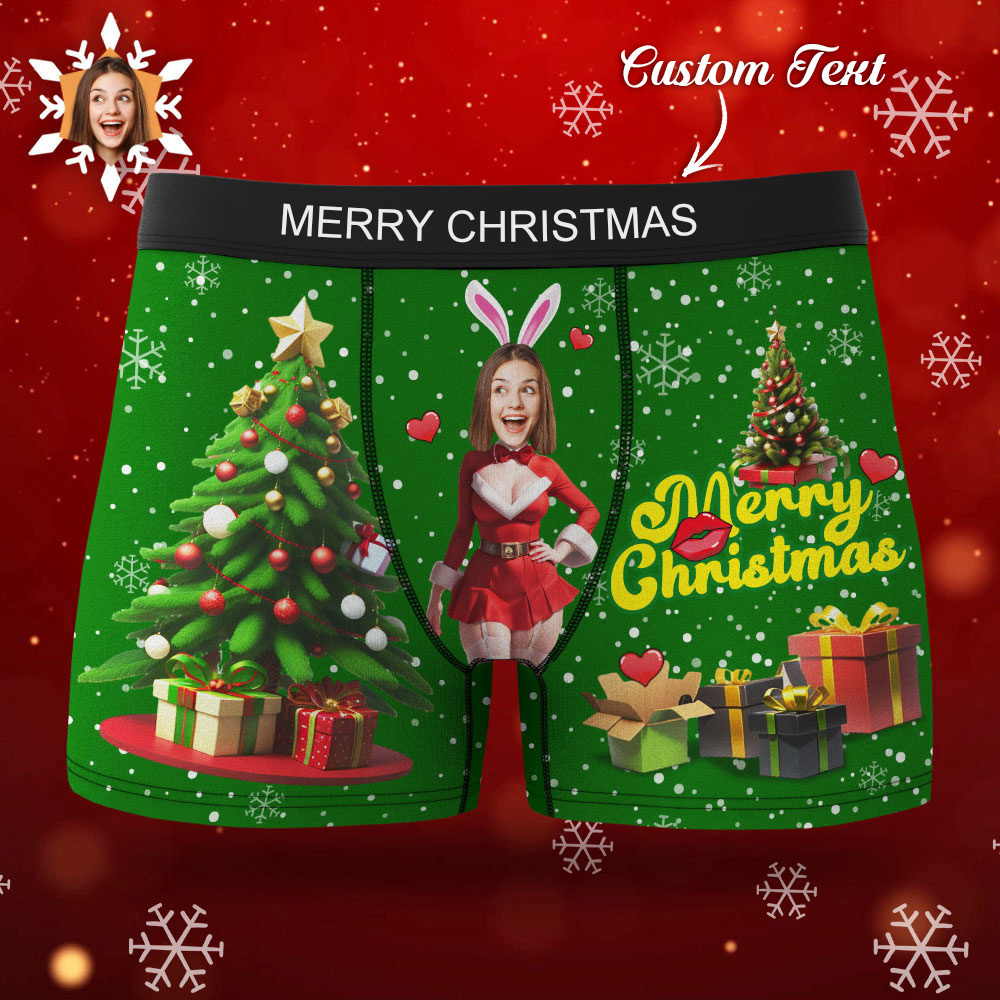 Boxer Con Foto Personalizzato Santa Bunny Girl Face Intimo Coppia Regali Regalo Di Natale Vista Ar - soufeelit