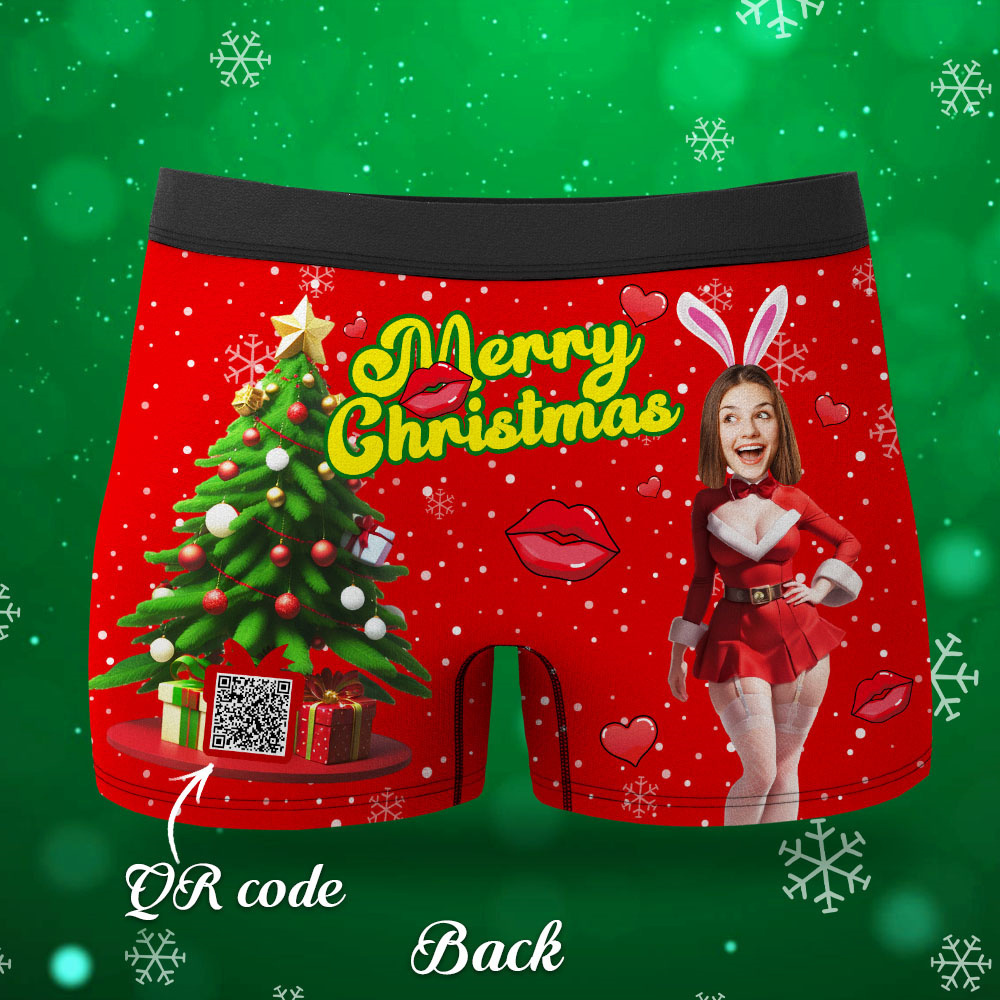 Boxer Con Foto Personalizzato Santa Bunny Girl Face Intimo Coppia Regali Regalo Di Natale Vista Ar - soufeelit