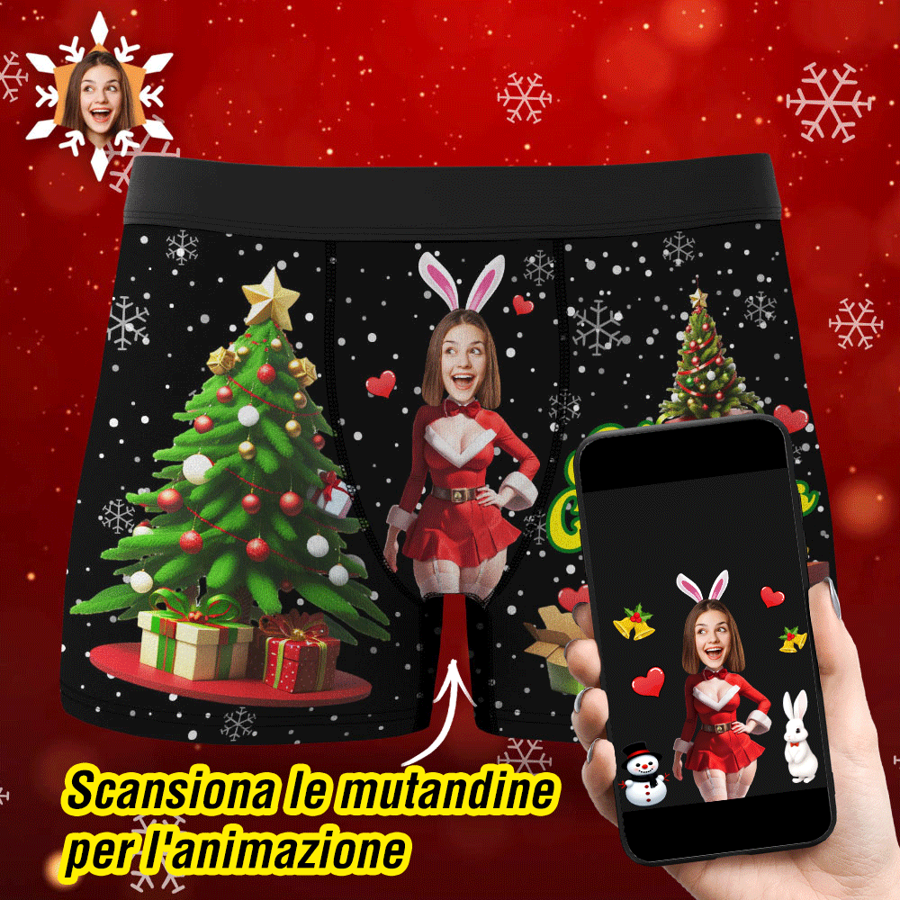 Boxer Con Foto Personalizzato Santa Bunny Girl Face Intimo Coppia Regali Regalo Di Natale Vista Ar