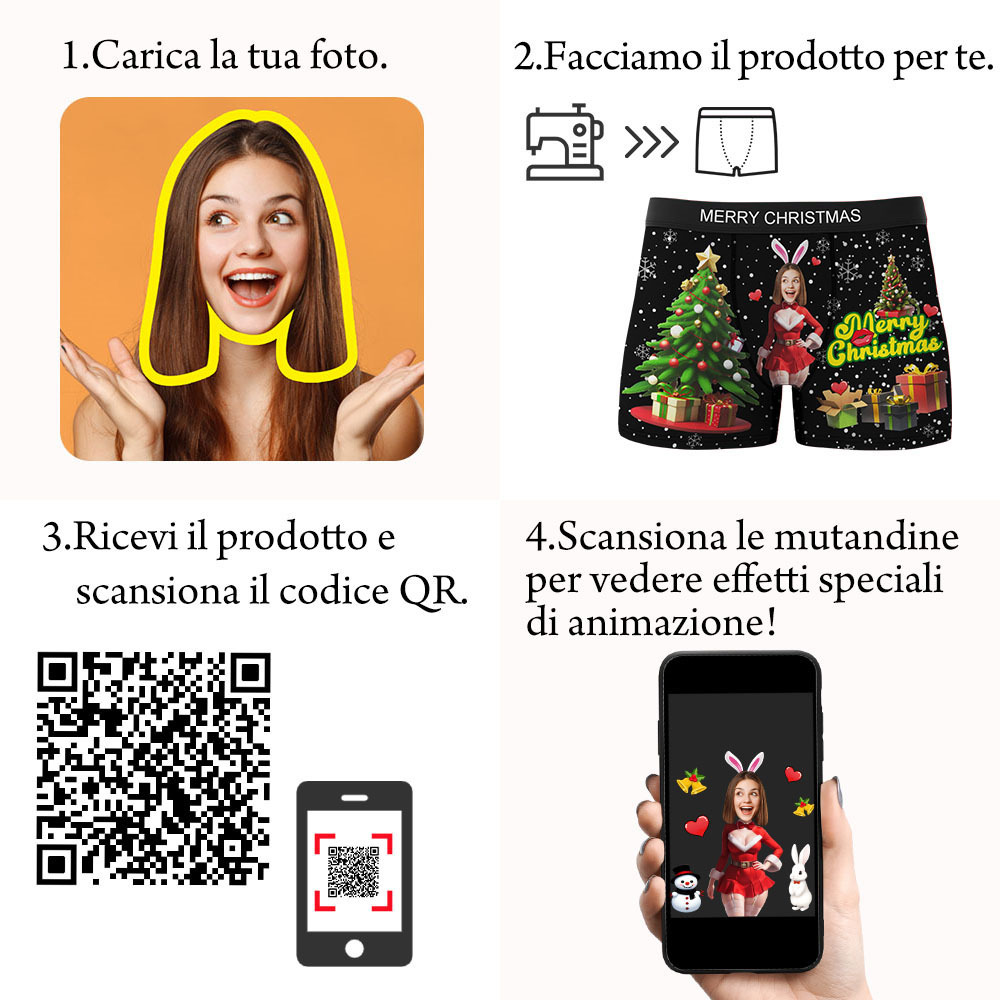 Boxer Con Foto Personalizzato Santa Bunny Girl Face Intimo Coppia Regali Regalo Di Natale Vista Ar