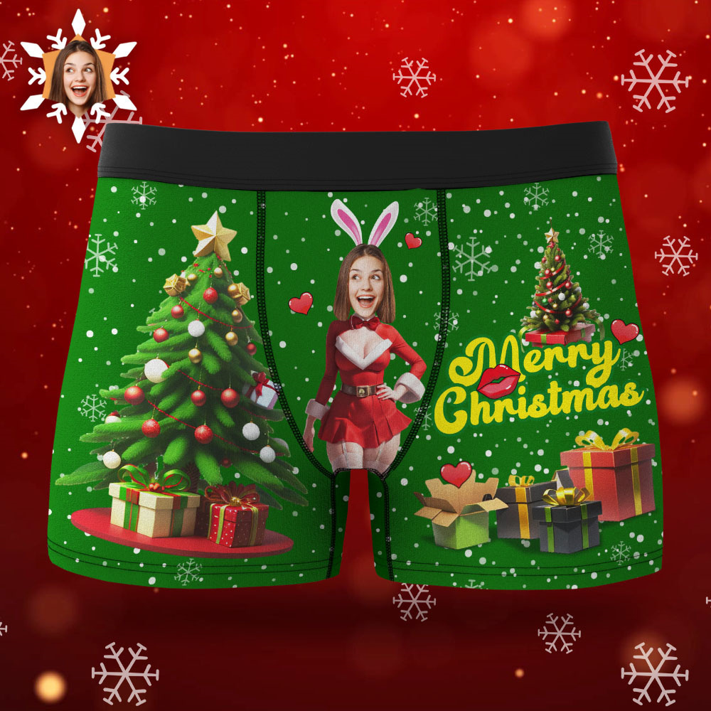 Boxer Con Foto Personalizzato Santa Bunny Girl Face Intimo Coppia Regali Regalo Di Natale Vista Ar - soufeelit