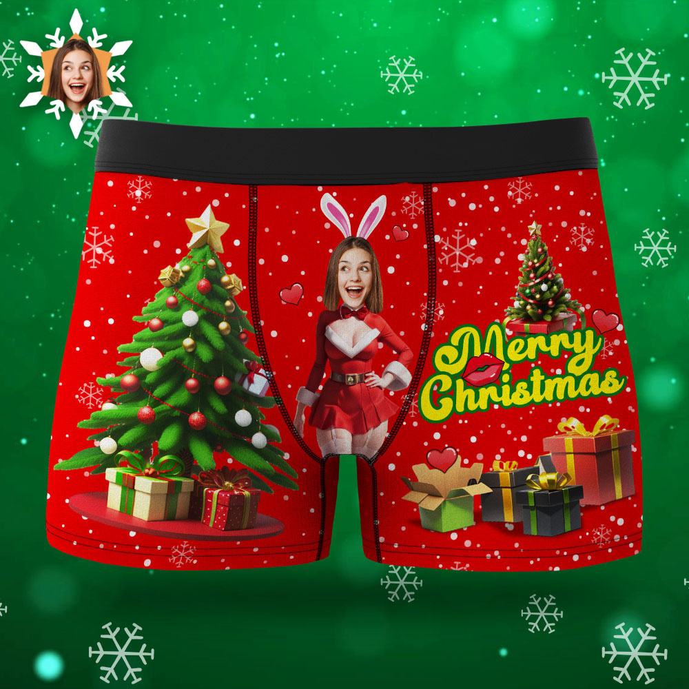 Boxer Con Foto Personalizzato Santa Bunny Girl Face Intimo Coppia Regali Regalo Di Natale Vista Ar - soufeelit