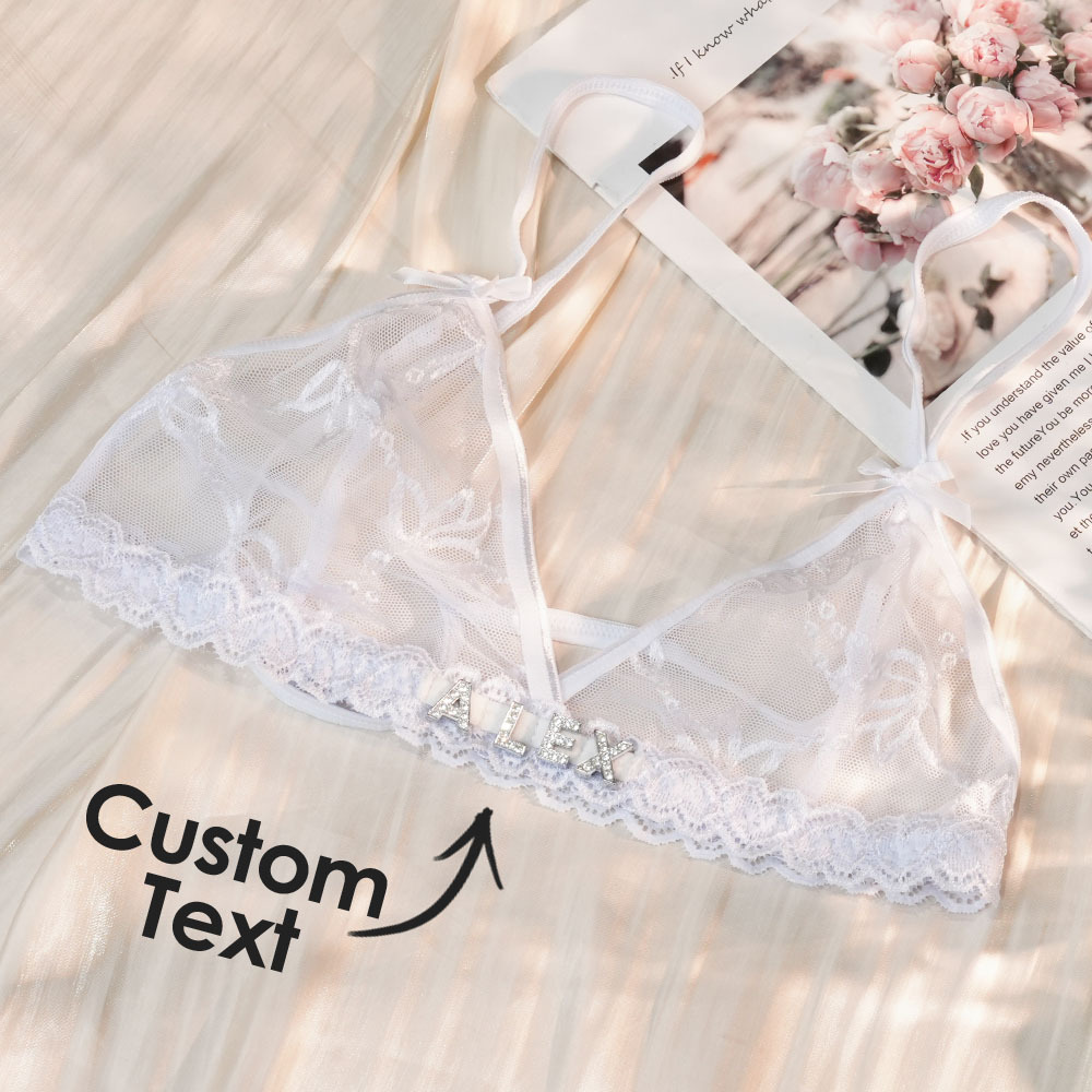 Reggiseno Di Pizzo Personalizzato Con Gioielli In Cristallo, Lettera, Nome, Pizzo, Biancheria Intima Trasparente, Regalo Per Lei - soufeelit