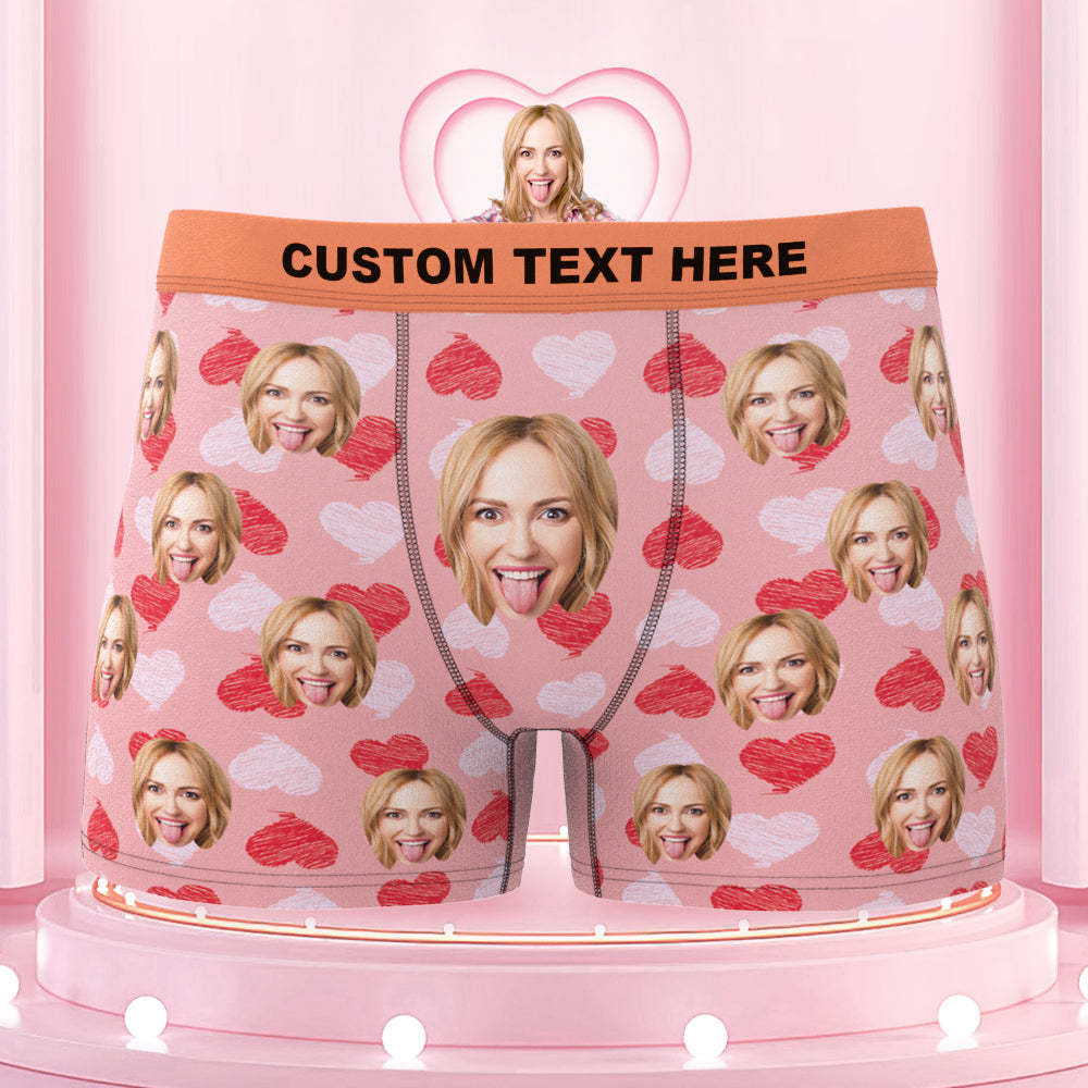 Boxer Con Viso Personalizzato Boxer Con Cintura Colorata Regali Con Cuori Rossi E Rosa Per Lui - soufeelit