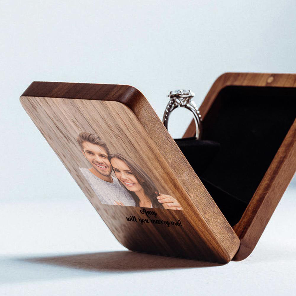 Personalization Jewelry Box Slim Engagement Ring Box Unique Ring Box Wooden Ring Box