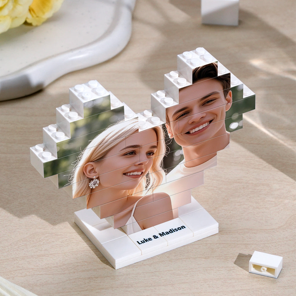 Blocco Da Costruzione Con Foto A Forma Di Cuore Personalizzato Con Supporto Puzzle Di Mattoni Personalizzato Regalo Per L'amante - soufeelit