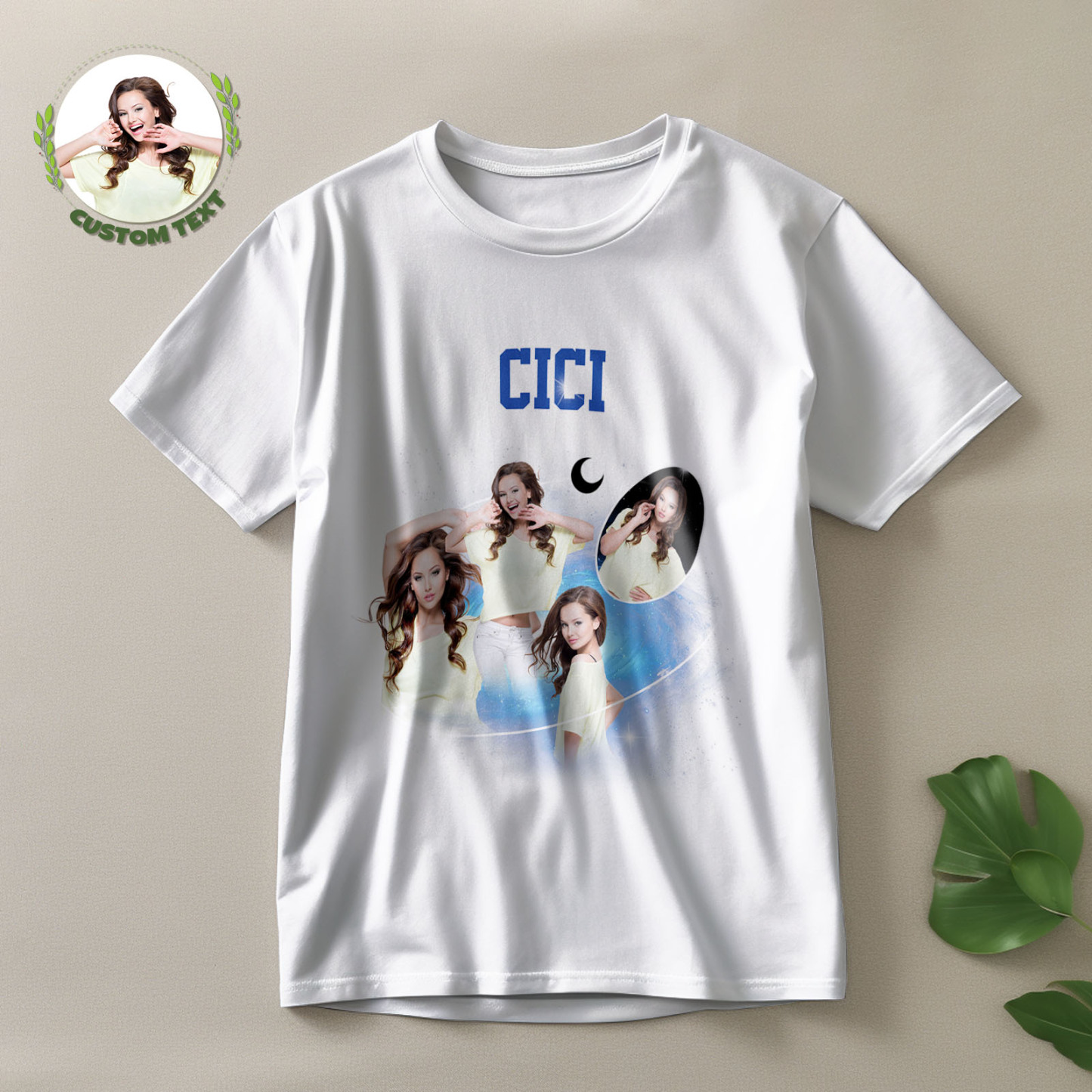 T-shirt Vintage Personalizzata Con Foto E Nome, T-shirt Vintage Con Galassia Cosmica E Luna Crescente, Regalo Per Uomo - soufeel