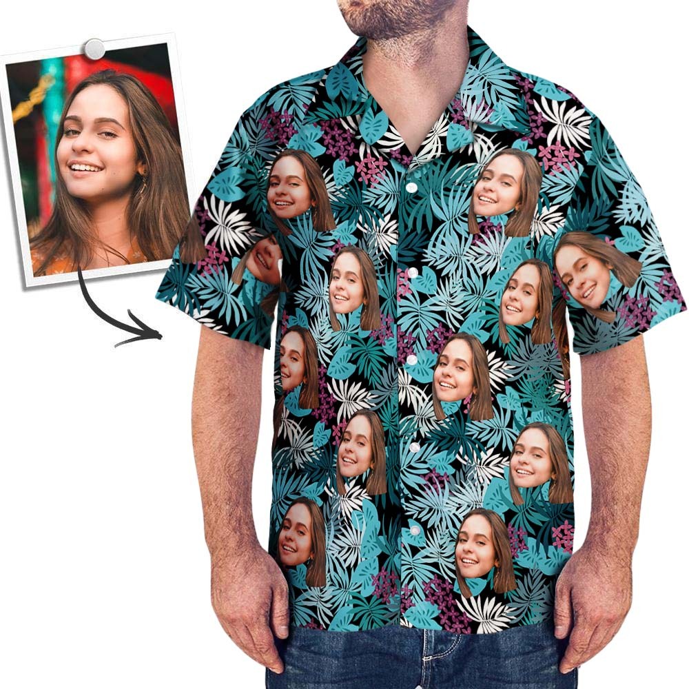 Camicie Hawaiane Personalizzate Camicia Da Uomo Personalizzata Aloha Beach Con Design A Foglie Estive Muti-face
