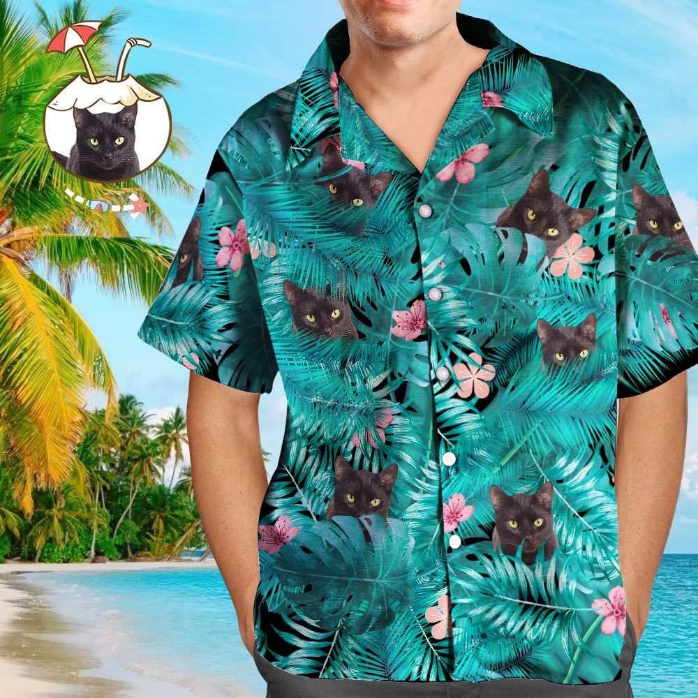Camicie Hawaiane Personalizzate Camicia Da Uomo Personalizzata Aloha Beach Con Gatto Nero