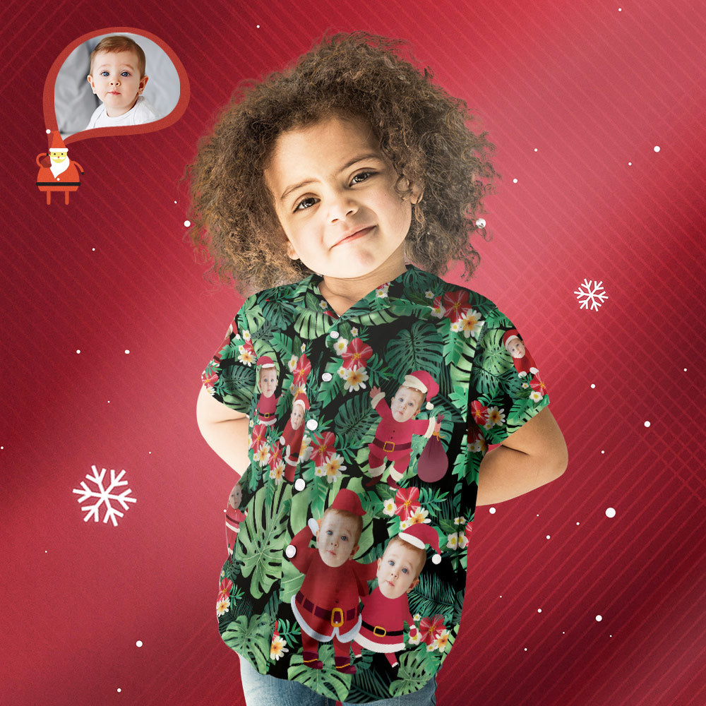 Camicia Hawaiana Natalizia Personalizzata Per Bambini Con Viso Personalizzato. Resta Fresco Come Regalo Per Le Vacanze Di Babbo Natale