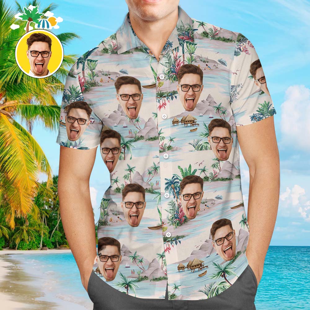 Camicia Hawaiana Con Foto Personalizzata Genitore-figlio Indossa Una Camicia Hawaiana Con Viso Personalizzato In Regalo Con Vista Sul Mare