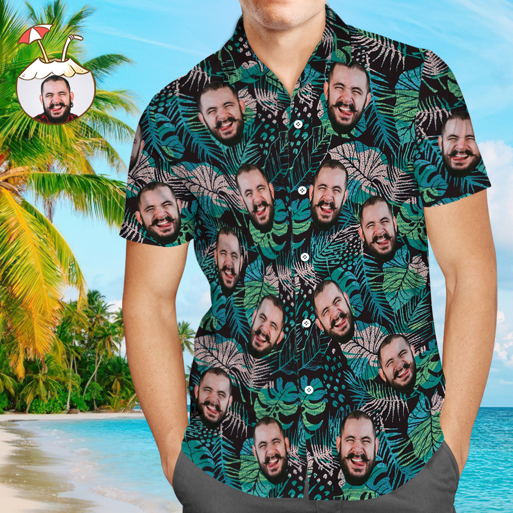 Camicie Hawaiane Personalizzate Camicia Da Uomo Aloha Beach Personalizzata Con Foglie Estive Dal Design Muti-face