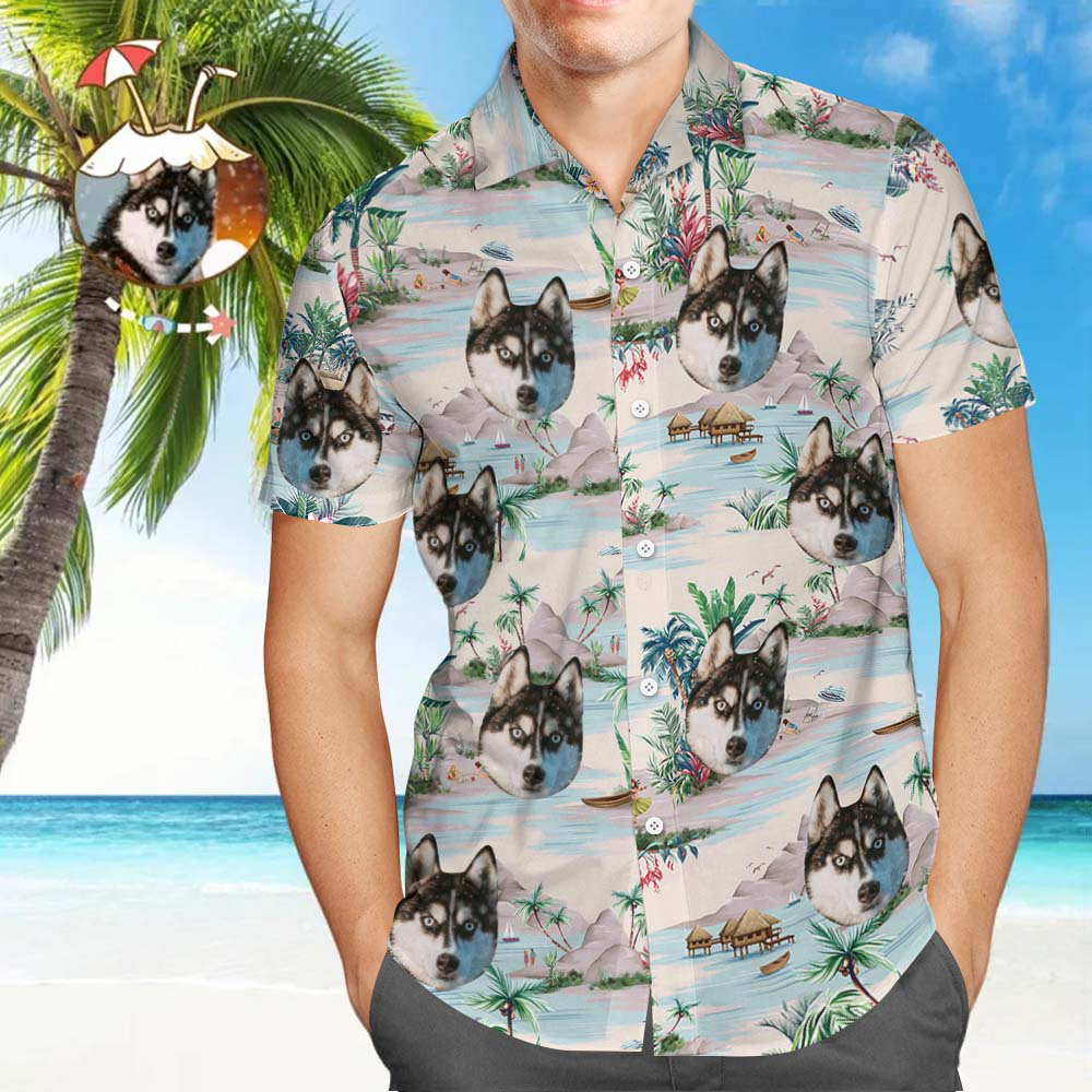 Camicia Hawaiana Personalizzata Con Faccia Di Cane Camicie Tropicali Personalizzate Camicia Hawaiana Da Uomo Con Stampa Integrale