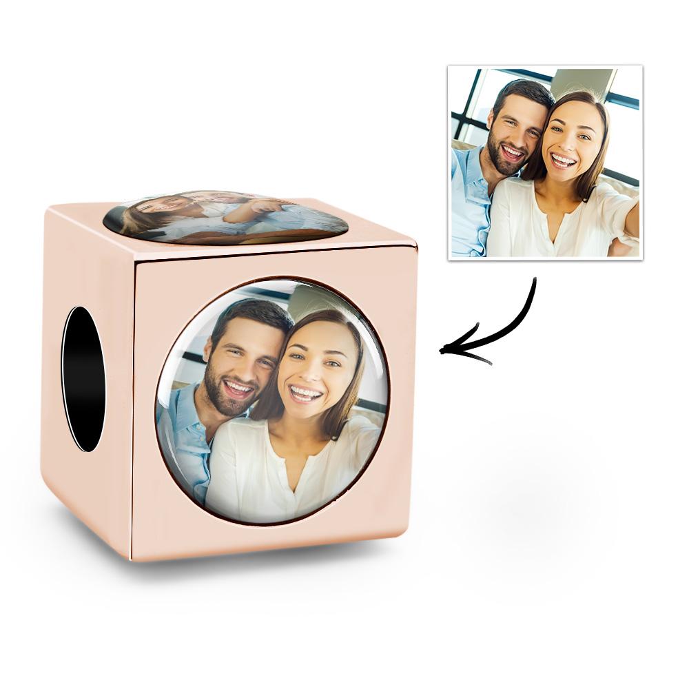 Perlina Personalizzata Con Ciondolo Fotografico Su Quattro Lati Personalizzato Per Donna - soufeelit