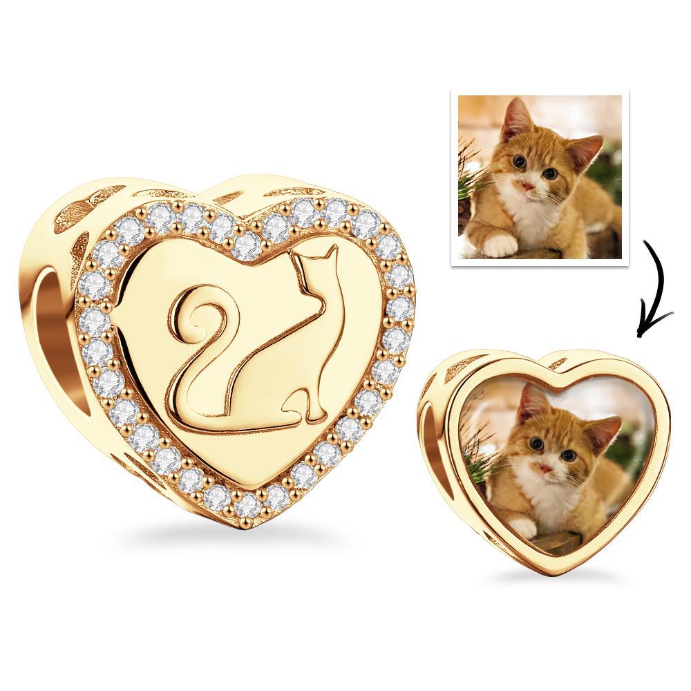 Ciondolo A Forma Di Cuore Con Foto Personalizzata, Decorazioni In Zircone, Design Per Gatti, Regali Per Gli Amanti Degli Animali Domestici - soufeelit