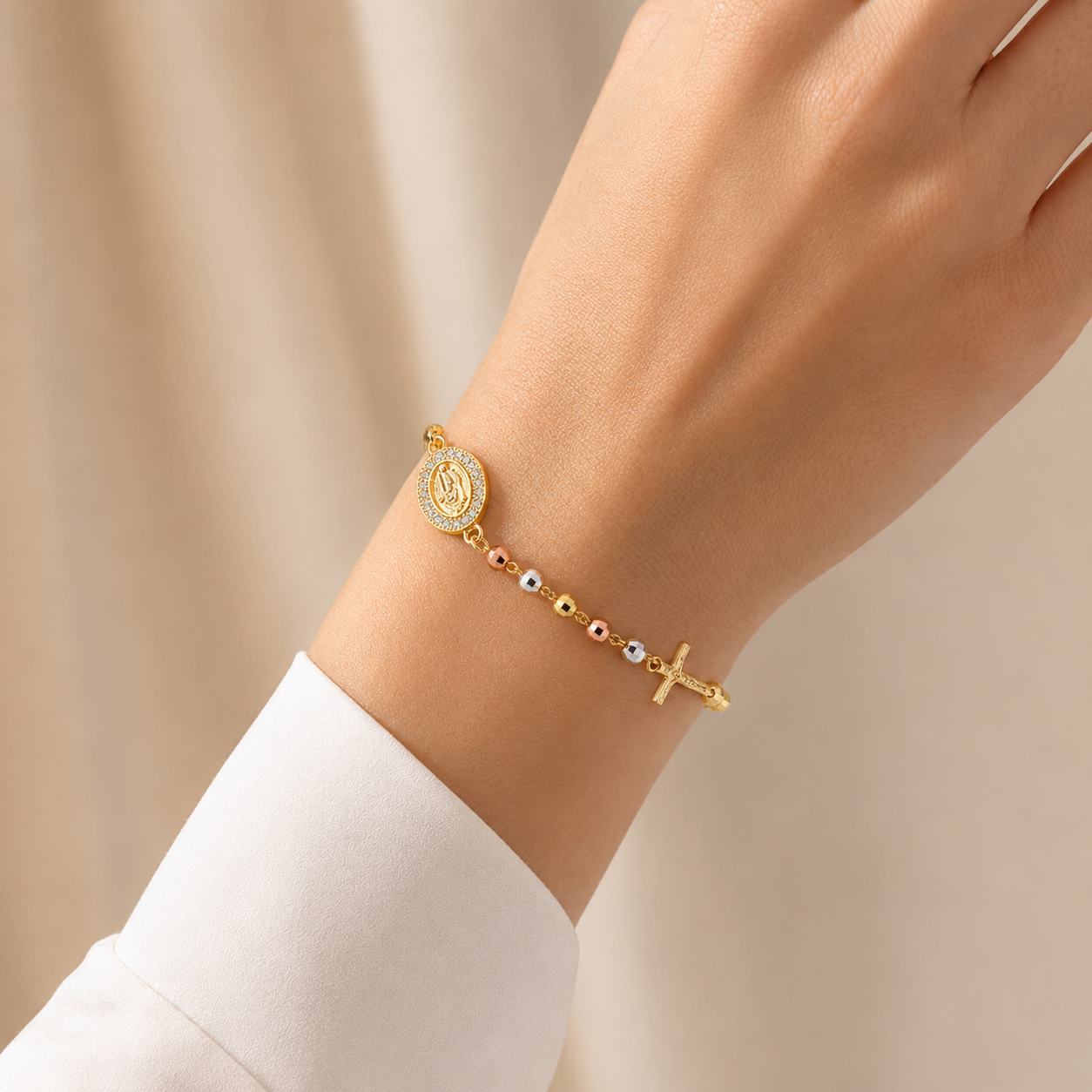Bracciale A Catena Con Perline Incrociate Tricolore Finitura Premium Regalo Di Gioielli Per Donne E Ragazze - soufeelit