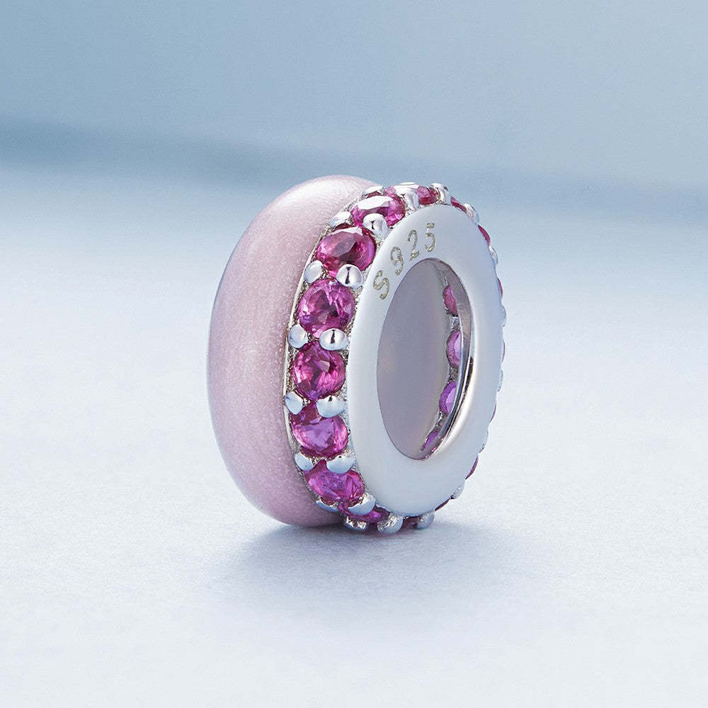 Ciondolo distanziatore con tappo in zircone rosa, argento sterling 925 dp100
