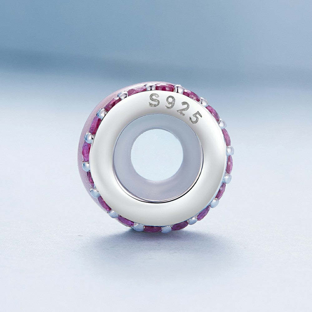 Ciondolo distanziatore con tappo in zircone rosa, argento sterling 925 dp100