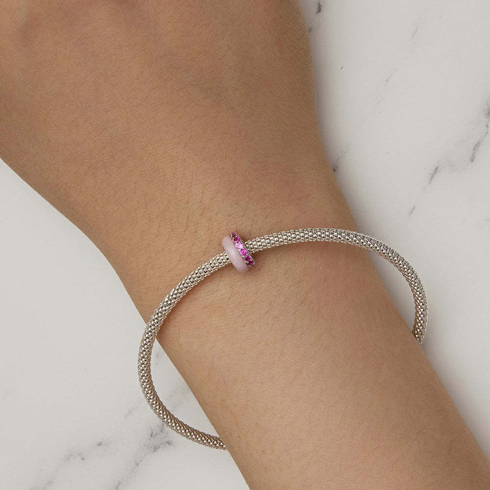 Ciondolo distanziatore con tappo in zircone rosa, argento sterling 925 dp100
