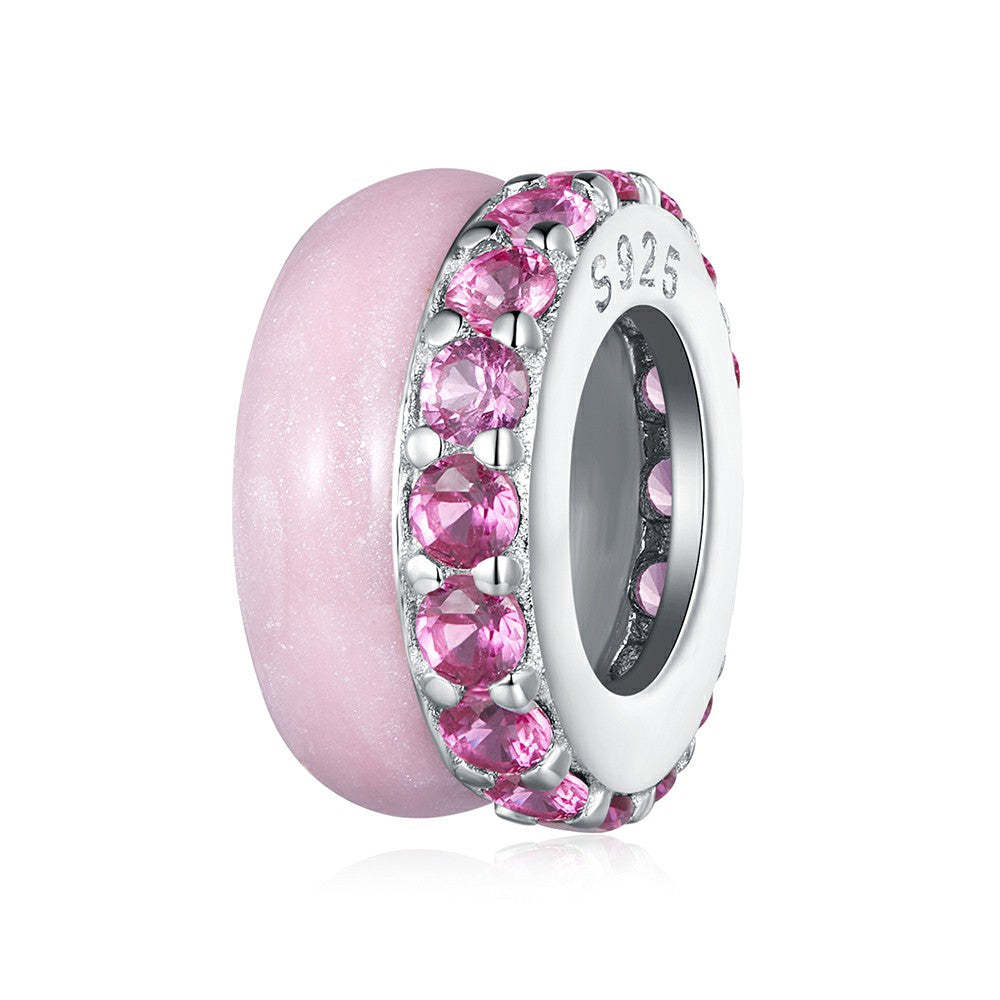 Ciondolo distanziatore con tappo in zircone rosa, argento sterling 925 dp100
