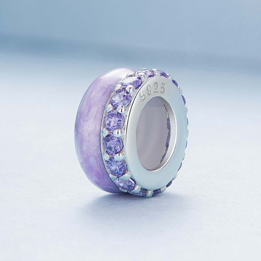 Ciondolo distanziatore con tappo in zircone viola in argento sterling 925 dp102