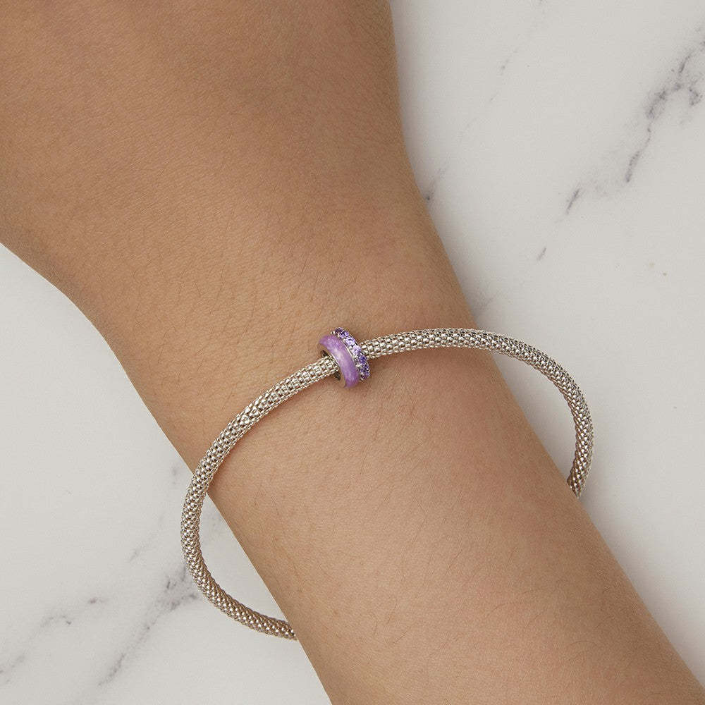 Ciondolo distanziatore con tappo in zircone viola in argento sterling 925 dp102
