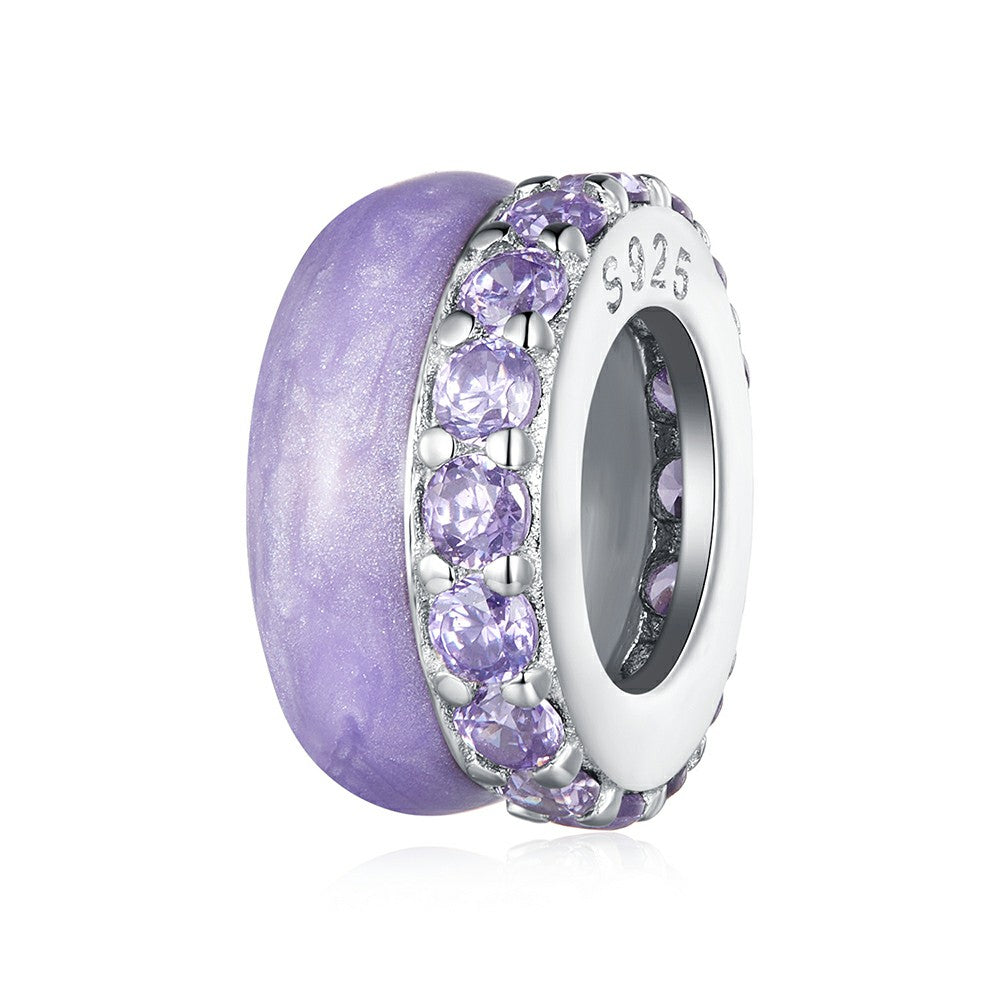 Ciondolo distanziatore con tappo in zircone viola in argento sterling 925 dp102