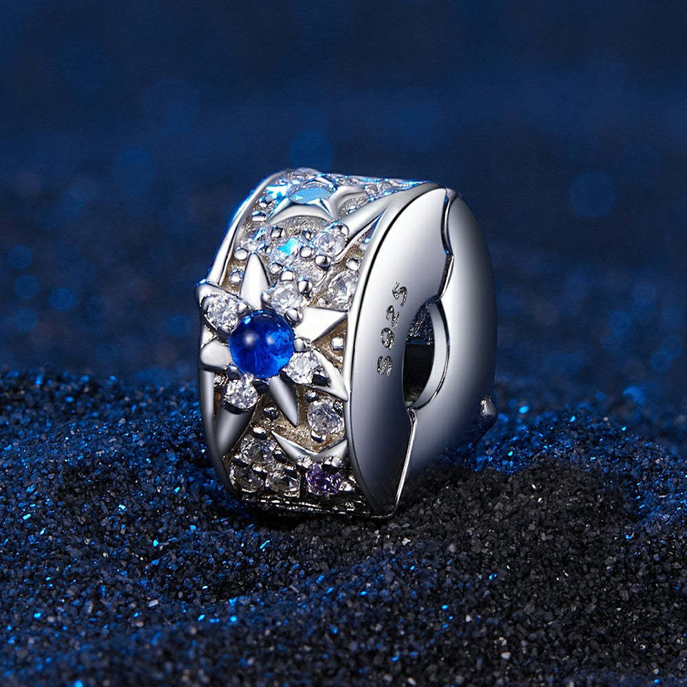 ciondolo con tappo a forma di stelle con diamanti blu, ciondolo distanziatore in argento sterling 925 dp121