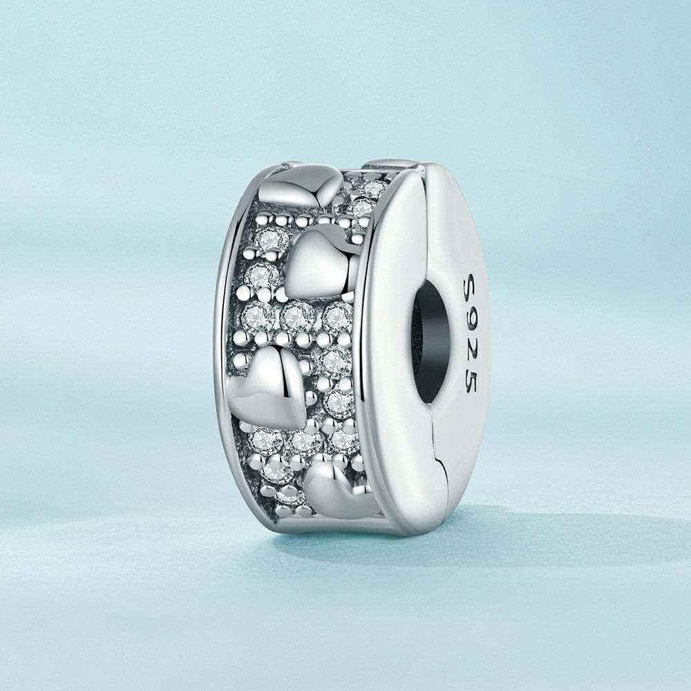 Ciondolo distanziatore con fermaglio a forma di cuori collegati in argento sterling 925 dp133