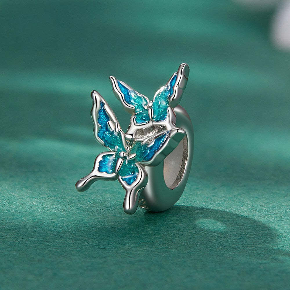 Ciondolo distanziatore con fermaglio farfalle blu in argento sterling 925 dp138