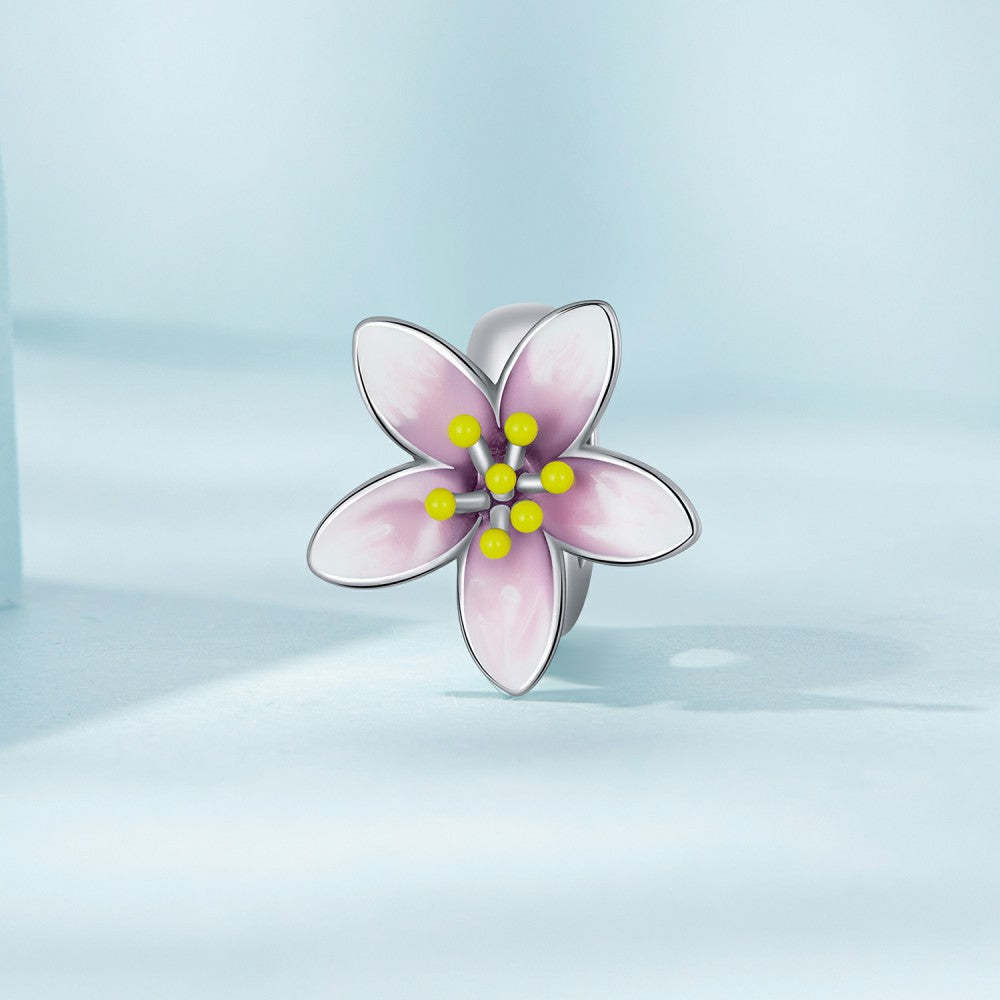 Ciondolo distanziatore con tappo a forma di fiore di ciliegio in argento sterling 925 dp151
