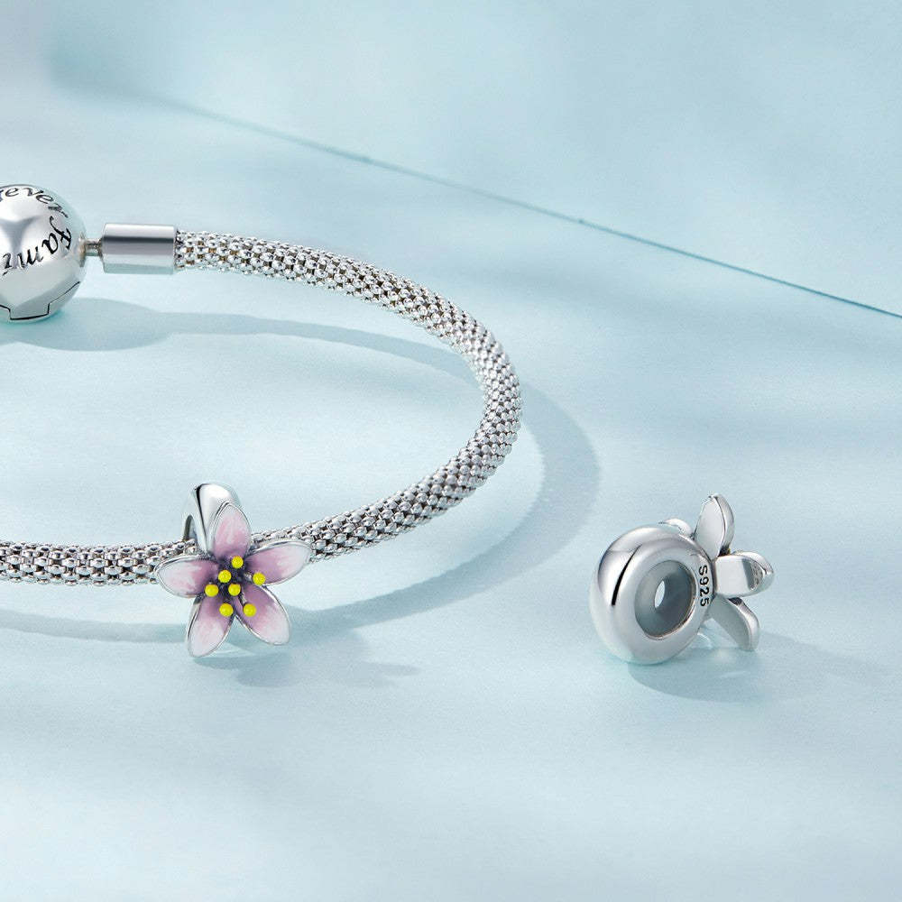 Ciondolo distanziatore con tappo a forma di fiore di ciliegio in argento sterling 925 dp151