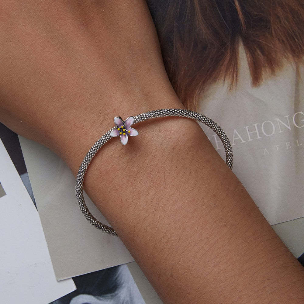 Ciondolo distanziatore con tappo a forma di fiore di ciliegio in argento sterling 925 dp151