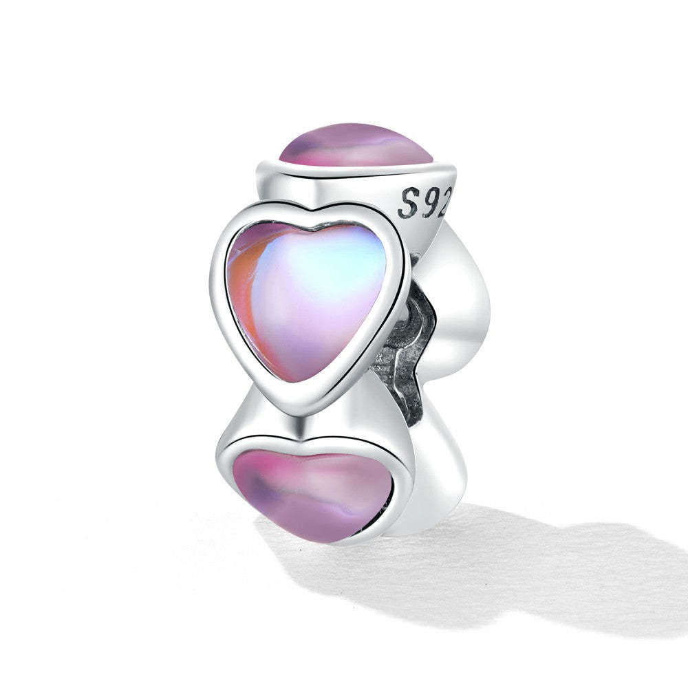 ciondolo distanziatore con tappo in vetro iridescente a forma di cuore, argento sterling 925 dp155